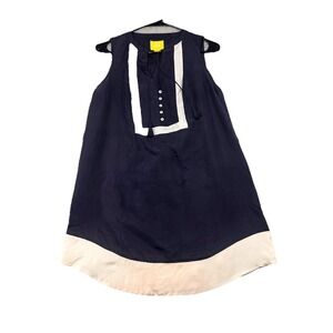 Maeve Anthropologie Tunic Tank‎ Top 100% Silk Navy V Neck Buttons Size 4